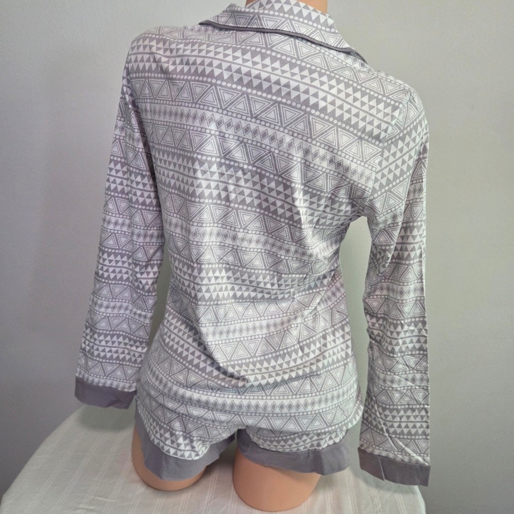 Cosabella Grey Geometric Tribal Print Pajama Set Long Sleeve Top Shorts PJ S - Picture 12 of 16